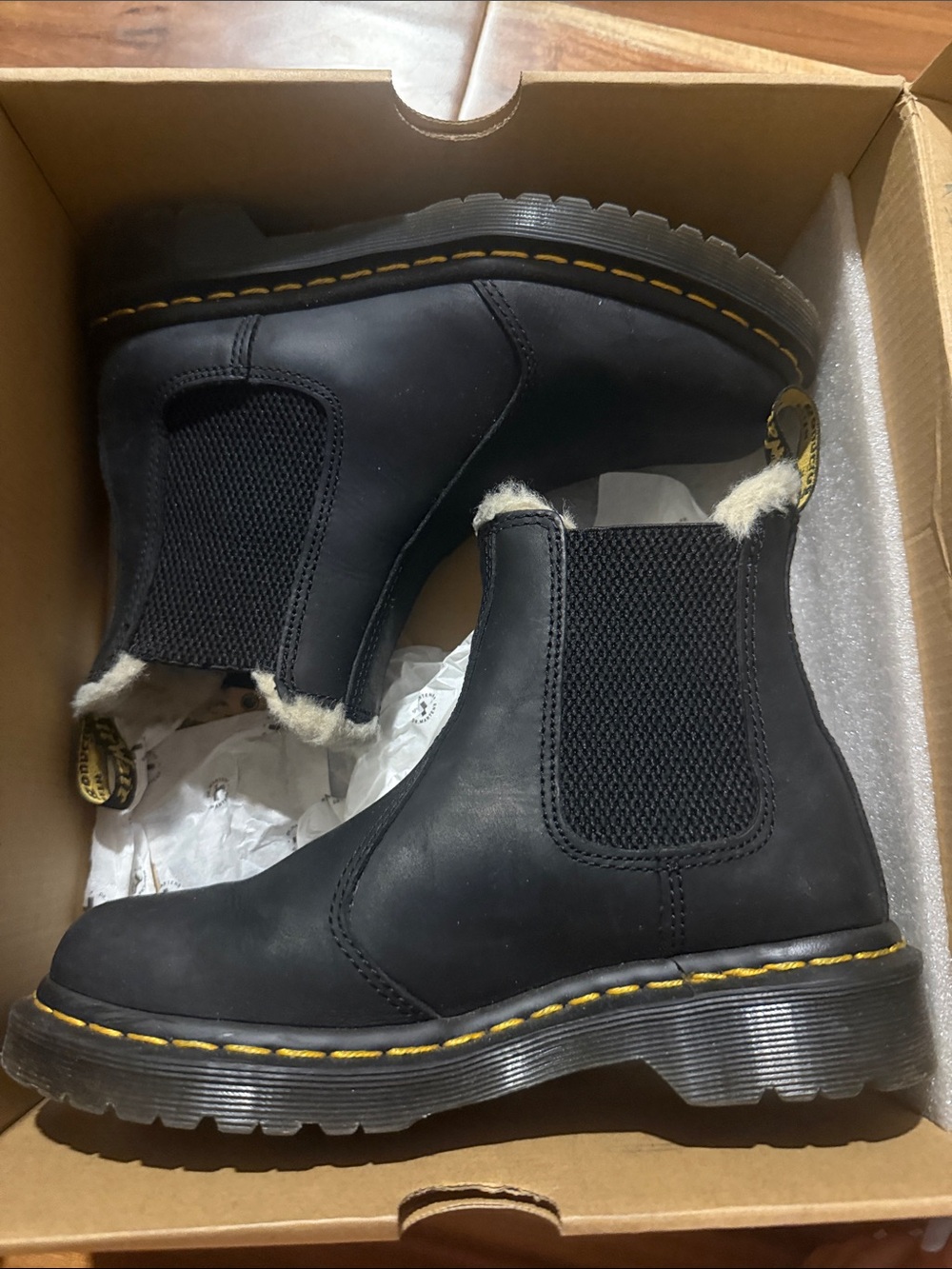 Dr. Martens Kids Black Chelsea Boots with Yellow Stitching